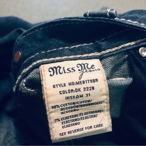 Miss Me Jeans Bootcut Mid Rise Blue Rhinestones Embroidered Woman’s Size 28 - Picture 5 of 5